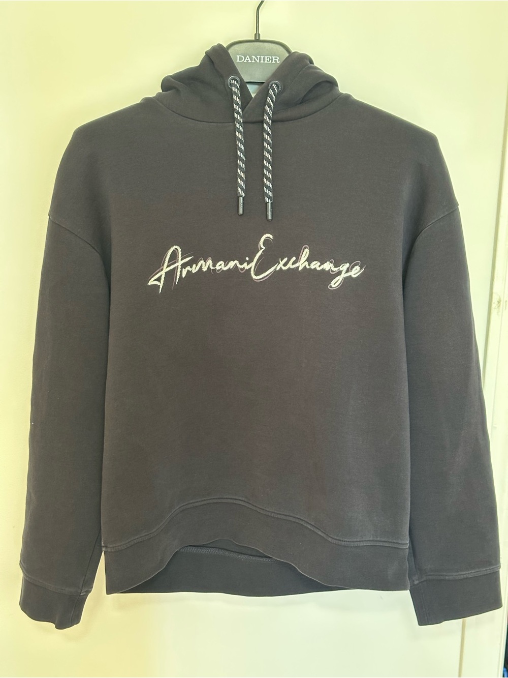 Armani Exchange Charcoal Hoodie with White Script Logo